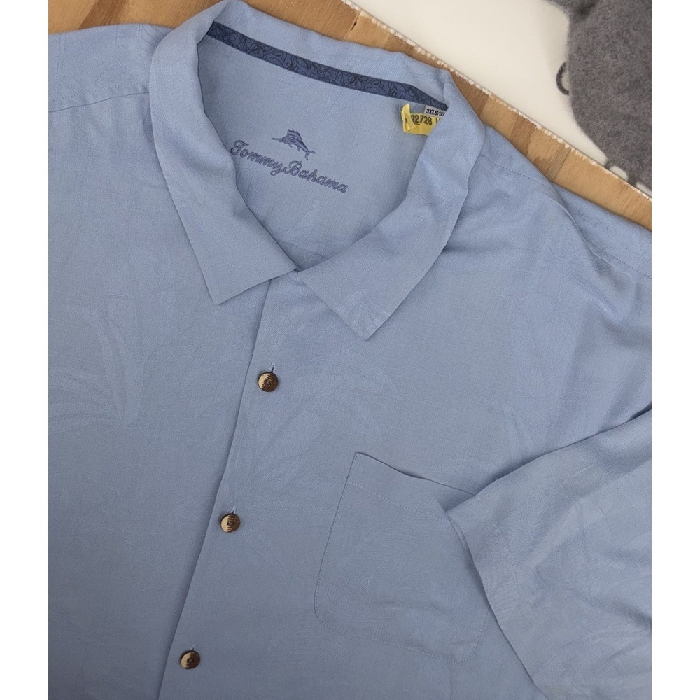Tommy Bahama Silk 3XB 3XL Big Light‎ Blue Camp Floral Jacquard Hawaiian Button
